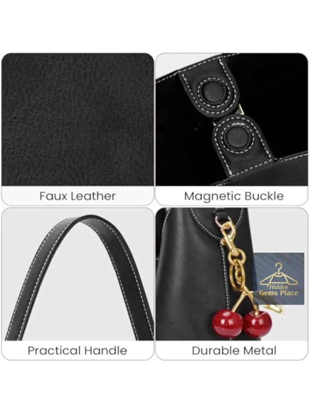 Faux Suede Hobo Bag Vegan Leather Shoulder Bag Tote with Cherry Charm Slouchy
